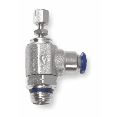 AIGNEP USA Universal Flow Control: Elbow Fitting, Knob, 1/4 in Valve Body Size, 1/4 in Tube - Elbow-Style Speed Control Valves