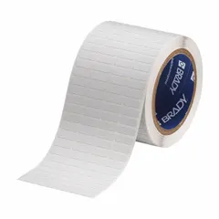 This precut label roll consists of 1/4 in x 3/4 in polyimide labels with a white matte finish, 10,000 labels per roll. Designed for use with the BBP81 printer series, the polyimide material provides heat resistance for industrial identification, including electronic components and circuit boards.