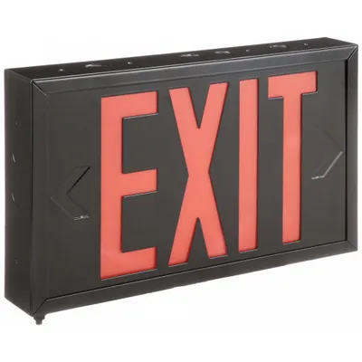 BIG BEAM Exit Sign: Emergency Battery Backup, LED, Black, Red, 2 Faces, Ceiling/End/Wall - Steel Lighted Exit Signs