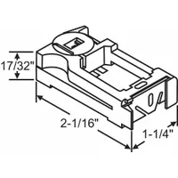 This pivot lock shoe is a jamb-mounted window balance accessory designed for tilt windows. It is non-handed, allowing installation on either side of the window frame. The white, unfinished component secures the sash in place while permitting tilting for cleaning or maintenance. Handle is not included