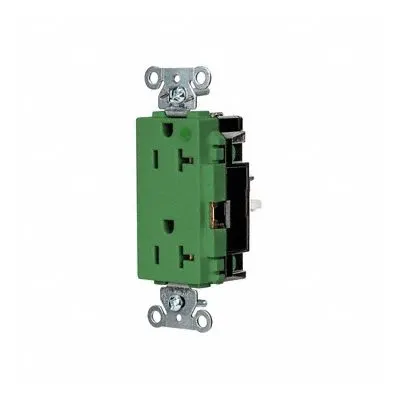 HUBBELL Receptacle: Hospital Grade, Decorator Duplex, 5-20R, Green, 125V AC, 20 A - General Purpose Receptacles