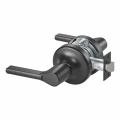 Cylindrical privacy lockset with TB lever style, finished in Black Suede powder coated cast zinc. ANSI A156.2 function for privacy bath/bedroom applications. ADA compliant. No visual indicator or ligature resistance.