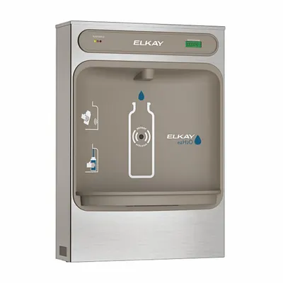 ELKAY Bottle Filler: On-Wall, Non-Refrigerated, Stainless Steel, Gray, Plain - On-Wall Bottle Fillers