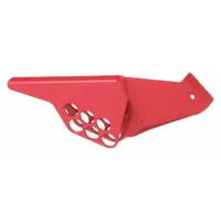 Wedge-type lockout device for quarter-turn handle ball valves. Accommodates pipe sizes from 1/4 in to 1 in. Used to secure valves in the closed position during maintenance as part of lockout/tagout procedures