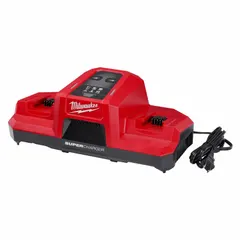 Multi-port charger for 18V DC batteries, operating on 120V AC input. Simultaneously charges two 18V batteries, with a 12 Ah battery reaching full charge in one hour. Suitable for recharging batteries used in cordless power tools and equipment.