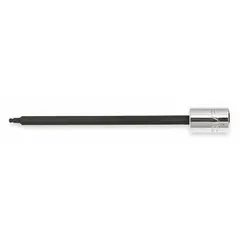 Ball-end hex bit socket with 3/8 in drive and 1/8 in SAE tip size. Overall length of 6 3/32 in. The ball-end design allows off-angle access to fasteners in confined spaces, common in assembly and maintenance tasks.