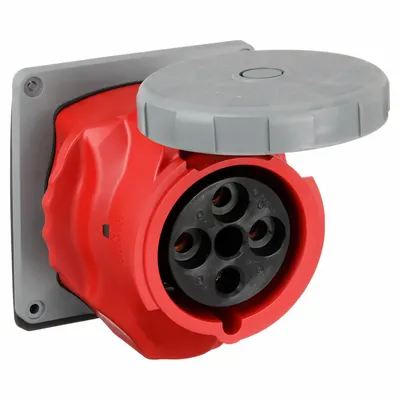 HUBBELL Pin and Sleeve Receptacle: Red, 380 to 415V AC, Three Phase, 100 A, 3 Pole - Washdown-Rated Receptacles