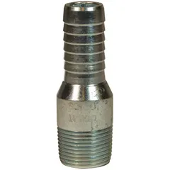 This steel x steel barbed combination nipple is designed for multipurpose air, water, and chemical transfer. It connects a 1-1/2 in hose I.D. to an NPT threaded fitting via a hose barb x NPT connection. The fitting size is 1-17/32 in x 1-29/32 in.