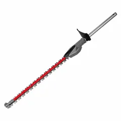This hedge trimmer attachment connects to compatible Milwaukee power heads for trimming and shaping hedges, shrubs, and bushes. Overall width 4 3/4 in, overall length 41 3/16 in. Suitable for landscaping and grounds maintenance.