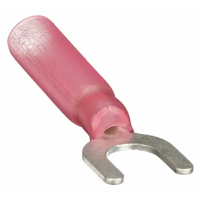 OEM Fork Terminals: Red, Heat Shrink, #6 Stud Size, 22 AWG – 16 AWG Wire Range - Insulated Fork Terminals with Heat Shrink