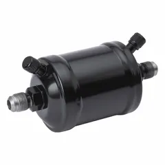 Steel shell filter drier for 7.6 ton systems. Contains an activated alumina/molecular sieve core. Compatible with HCFC refrigerant groups. Used in liquid lines to remove moisture, acids, and contaminants.