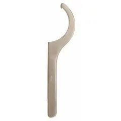 Fixed-hook spanner wrench with 1/4 in hook thickness and 4 1/4 in overall length. Nonsparking construction for use where ignition risk exists. Used to tighten or loosen round nuts and locknuts with face holes.
