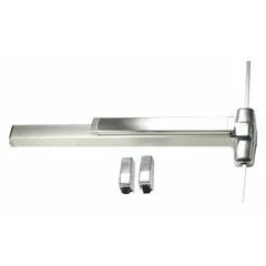 This surface-mounted vertical rod push bar is constructed of stainless steel. It features a touchbar and night latch for secure egress. Designed for use on commercial doors up to 3 ft wide, it provides code-compliant exit functionality.