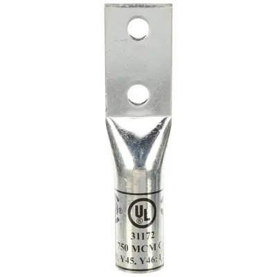 3M Compression Lugs: For 750 kcmil, Stranded Wire, 1/2 in Stud Size, Long - Two-Hole Compression Lugs