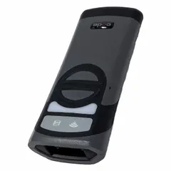 Cordless 2D barcode scanner in dark gray with wireless connectivity. No scanner cable required. Suitable for scanning barcode labels in environments such as warehouses, retail stores, and restaurants.