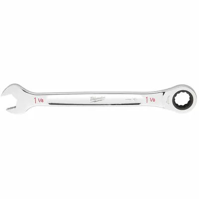 MILWAUKEE Combination Wrench: Steel, Chrome, 1 1/8 in Head Size, 15 3/8 in Overall Lg - SAE 12-Point Ratcheting Combination Wrenches