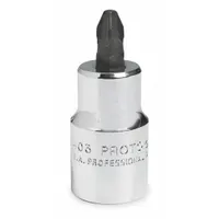 PROTO Socket Bit: 1/2 in Drive Size, Phillips Tip, #3 Tip Size, 2 5/32 in Overall Lg, Fixed Insert (MPN J5403)