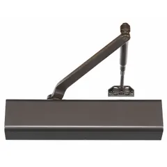 This Grade 1 heavy duty door closer features a bronze finish and parallel arm configuration for interior or exterior commercial doors. The adjustable spring size 6 allows for fine-tuning closing force, while the non-hold open design ensures automatic door closure. ADA compliant for accessibility.