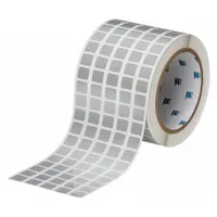 Pre-Cut Label Stock Roll: 7/16 in x 1/2 in, 3 11/32 in x 7/16 in, Metalized Polyester, Silver (MPN THT-12-435-10)
