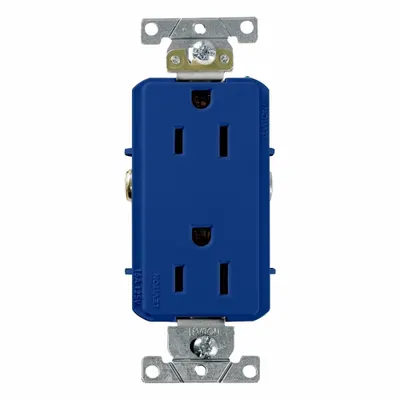 LEVITON Duplex Receptacle Outlet: Duplex, 5-15, Blue, 125V AC, 15 A - General Purpose Receptacles