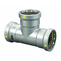 VIEGA MEGAPRESS Crimp Tee Fitting: 2 1/2 in Pipe x 2 1/2 in Pipe x 1 in Pipe Size, Carbon Steel (MPN 28910)