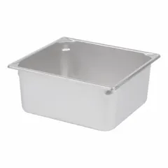 Rectangular two-thirds size steam table pan with 14 qt capacity, constructed from 22 ga gauge material. NSF Certified. Not dishwasher safe. Used in commercial foodservice for holding and serving hot food in buffet lines, cafeterias, and catering operations.