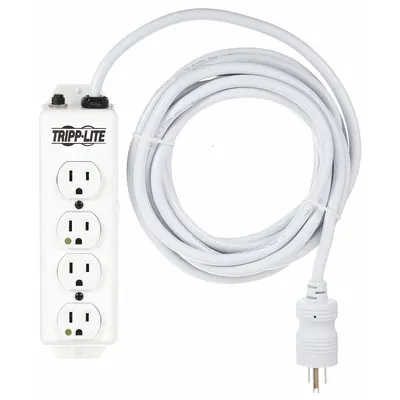 TRIPP LITE Outlet Strip: 4 Outlets, 15 ft Cord Lg, 15 A Current, UL 1363, White, 5-15P - Healthcare Power Strips