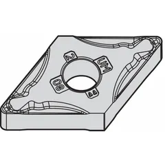 Diamond indexable turning insert for precision machining of non-ferrous materials, composites, and abrasive workpieces. Suitable for turning, facing, and boring operations requiring fine surface finishes and tight tolerances.