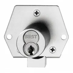 This latchbolt lock is designed for securing cabinets and drawers in commercial and industrial environments. It features an inverted diamond SFIC configuration, allowing integration with existing interchangeable core systems. The lock body measures 2 1/8 inches in height and 1 7/8 inches in width. Core is not included.