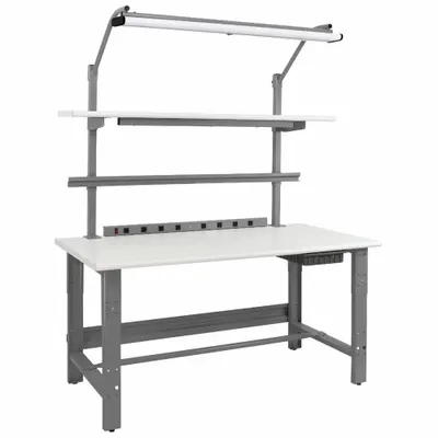 BENCHPRO Workbenches: Adj Ht, Laminate, 72 in x 30 in, 1,200 lb Overall Load Capacity - Workstations with Power, Storage & Overhead Lighting