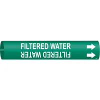 Pipe Marker: Filtered Water, Green, White, Fits 3/4 to 1 3/8 in Pipe O.D., 1 Pipe Markers (MPN 4058-A)