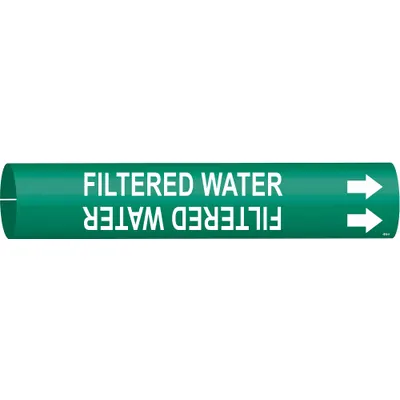 BRADY Pipe Marker: Filtered Water, Green, White, Fits 3/4 to 1 3/8 in Pipe O.D. - Filtered Water Snap-On Pipe Markers