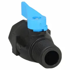 This 3/4 in PVC ball valve features a straight, full-port design with MNPT x FNPT connections and a lever handle for manual on/off flow control. The PVC body provides corrosion resistance for water and chemical piping systems. Full-port construction minimizes pressure drop, making it suitable for applications requiring straight-through flow.