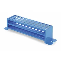 Steel test tube rack designed to hold up to 48 tubes. Suitable for organizing samples in laboratory settings during storage, transport, or processing.