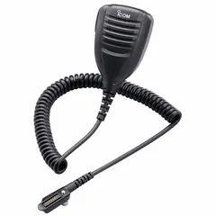 The ICOM HM184UL is a speaker microphone with a push-to-talk button, designed for use with ICOM F52DUL, F62DUL, and M85UL series radios. It features an 18-inch cord and a 14-pin connector. The microphone is rated IP67 for dust and water resistance, making it suitable for demanding communication environments.