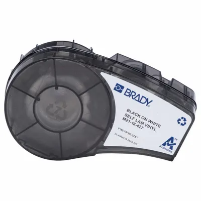 BRADY Wraparound Label: 3/4 in x 1 in, Vinyl, White (Matte) - Brady Precut Label Roll Cartridges