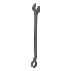 This metric 12-point combination wrench features a 12 mm head size with an offset design for improved access to recessed fasteners. The black oxide finish provides corrosion resistance. Overall length is 7 3/4 inches. Suitable for tightening and loosening fasteners in industrial maintenance, automotive repair, and machinery assembly.