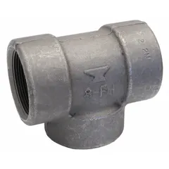 This zinc-galvanized steel pipe tee is a Class 2000 fitting with a 2-inch run and branch size, rated for 2000 psi at 150°F. It is used to create a 90-degree branch connection in high-pressure steel piping systems for industrial applications.