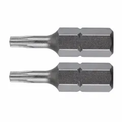 Standard Torx insert bit with T10 size and hex shank, made from S2 steel. Designed for driving Torx fasteners in assembly, maintenance, and repair tasks. Supplied in a 2-pack.