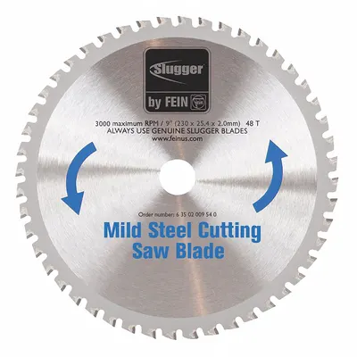 FEIN Circular Saw Blade: 9 in Blade Dia., 48 Teeth, 0.08 in Cut Wd, 1 in Arbor Size - Steel & General Metal-Cutting Blades
