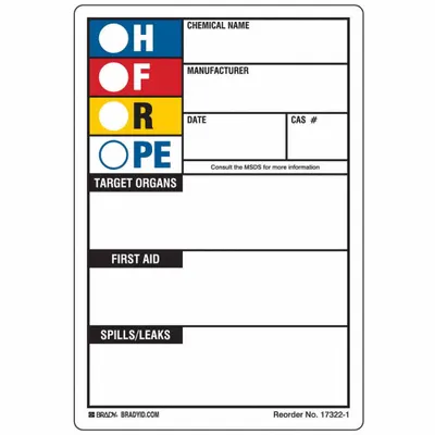 BRADY HMIG Label: 14 in Ht, 10 in Wd, Polystyrene, Adhesive, 10 in x 14 in - Safety