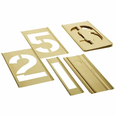 C.H. HANSON Stencil Set: 0 to 9/Dash (-)/Period (.), 5 in Character Ht, Brass - Brass Interlocking Stencil Sets