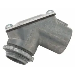 Zinc plain pull elbow for 3/4 in IMC conduit. 90° connector with male-to-female NPS threads (3/4"-14). Overall length 2 21/32 in. CSA Certified and UL Listed to UL 514B. Used to route and protect conduit in electrical installations where a change of direction is required.