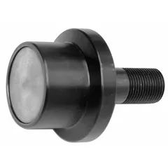 Flanged stud track roller with 1 3/8 in roller diameter, 27/32 in roller width, and 1/2"-20 thread. Designed for guided linear motion along tracks or rails in conveyor systems and industrial machinery.