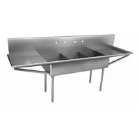 JUST MANUFACTURING Scullery Sink: 3 Bowls, 48 in Overall Ht, 123 in Overall Lg, 27 1/2 in Overall Wd (MPN NSFB372-24RL-2-2-J)