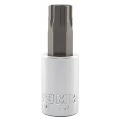 Fixed insert hex bit socket with 13 mm hex tip and 2 3/4 in overall length. Designed for driving hex-head fasteners in assembly, maintenance, and repair tasks. Compatible with standard ratchets and impact tools for high-torque fastening in confined spaces.