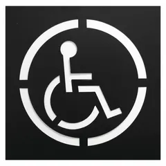 PVC stencil set for marking designated handicap parking spaces and access areas. Overall height 20 in, overall width 20 1/8 in, thickness 0.016 in. Suitable for use in industrial facilities, warehouses, and commercial lots.