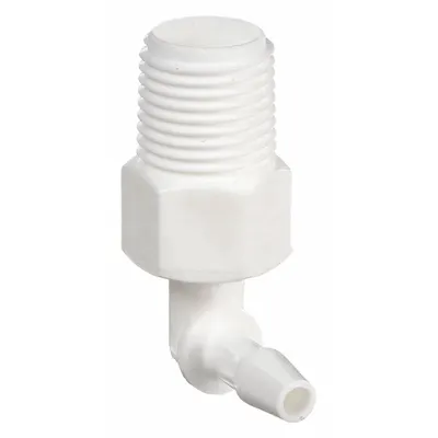 ELDON JAMES Barbed Fitting Elbow: 1/8 in ID x 1/4 in Pipe size, Barbed x MNPT, Polypropylene - Standard Polypropylene Barbed Tube Fittings