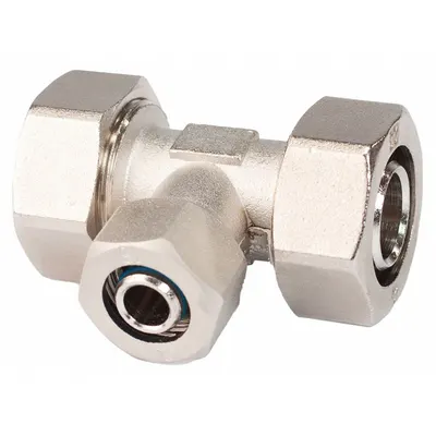 RAPIDAIR Compression Tee Fitting: 1 in OD 1 in OD 3/4 in OD Fitting Size, Reducer - Compressed Air System Brass Compression Tube Fittings