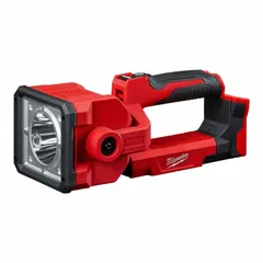 This M18 flashlight delivers up to 1250 lumens with four selectable modes. It operates on 18V DC from the M18 battery system and includes a keyhole mount for hands-free use. Suitable for maintenance, construction, and repair tasks requiring portable illumination.